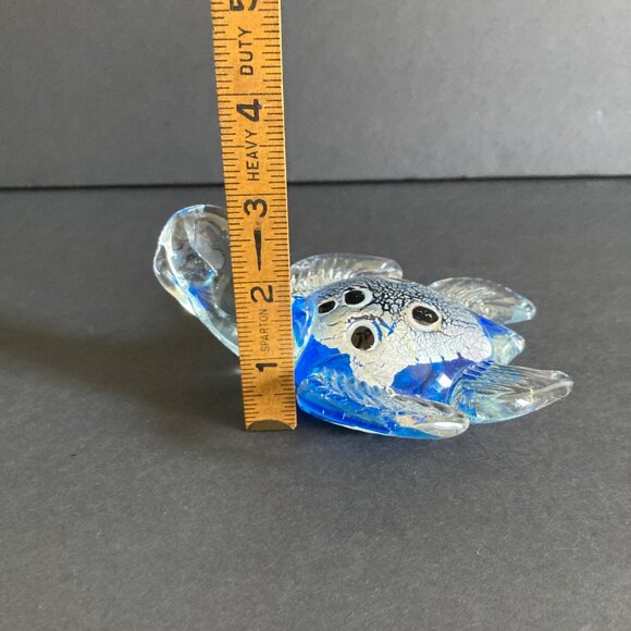 Art Glass Sea Turtle Blue And Silver Figurine Paperweight - Picture 7 of 7